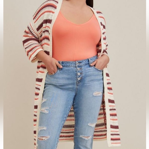 NWT- Torrid Size: 4 ~ Kimono Cardigan Cotton Multi Stripe - Picture 5 of 7